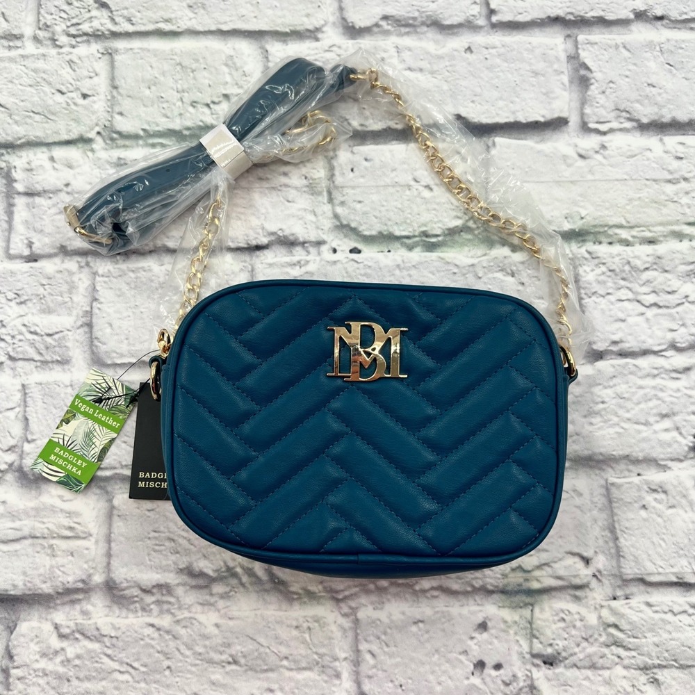 Badgley Mischka Dark Green Quilted Vegan Leather Camera Bag NWT Crossbody
